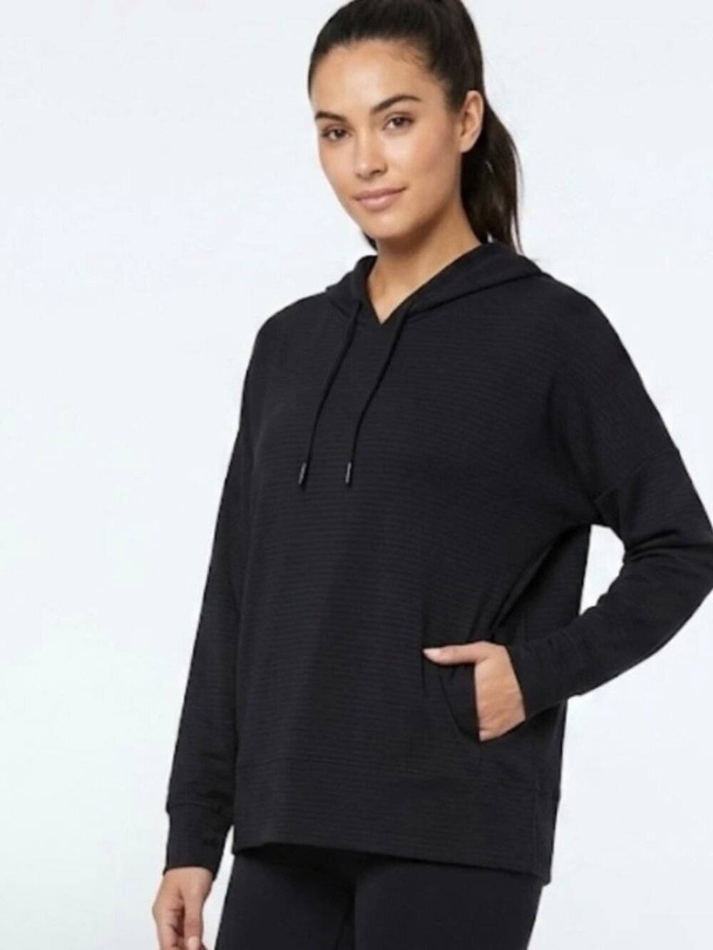 Mondetta Women's Ottoman Athletic Hoodie Top S Black Long Sleeve Oversized Boxy